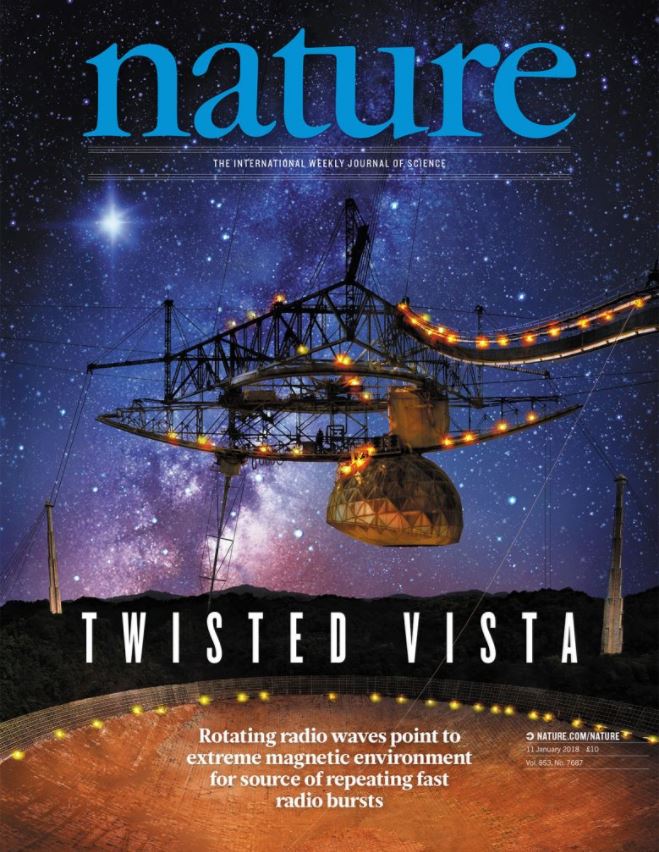 Portada de Nature dedicada a los estallidos de radio (FRB). Crédito: Nature